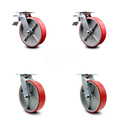 Service Caster 8 Inch Red Poly on Steel Caster Set with Roller Bearing 2 Total Lock Brake SCC SCC-TTL30S820-PUR-RS-2-S-2